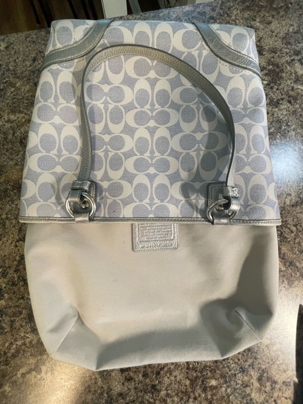 Coach light blue gray Signature Tote with Metallic Trim - Picture 8 of 16